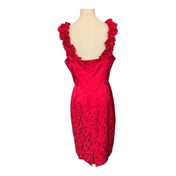 EUC Maggy London red jacquard ruffle trim dress | size 12 - Picture 5 of 8